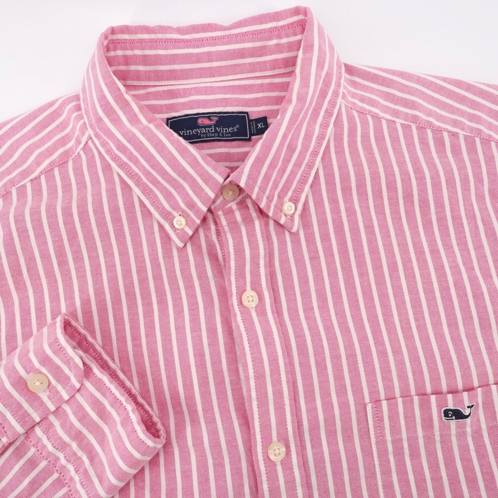 Vineyard Vines Striped Button Down Shirt Pink Long Sleeve Mens XL‎